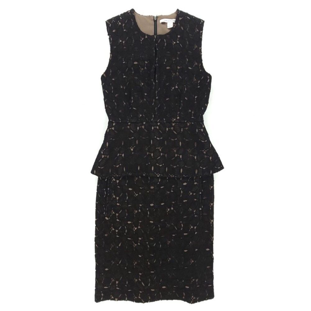 NEW Diane Von Furstenberg Delian Pebble Lace Peplum Mini Dress Black Eyelet 2